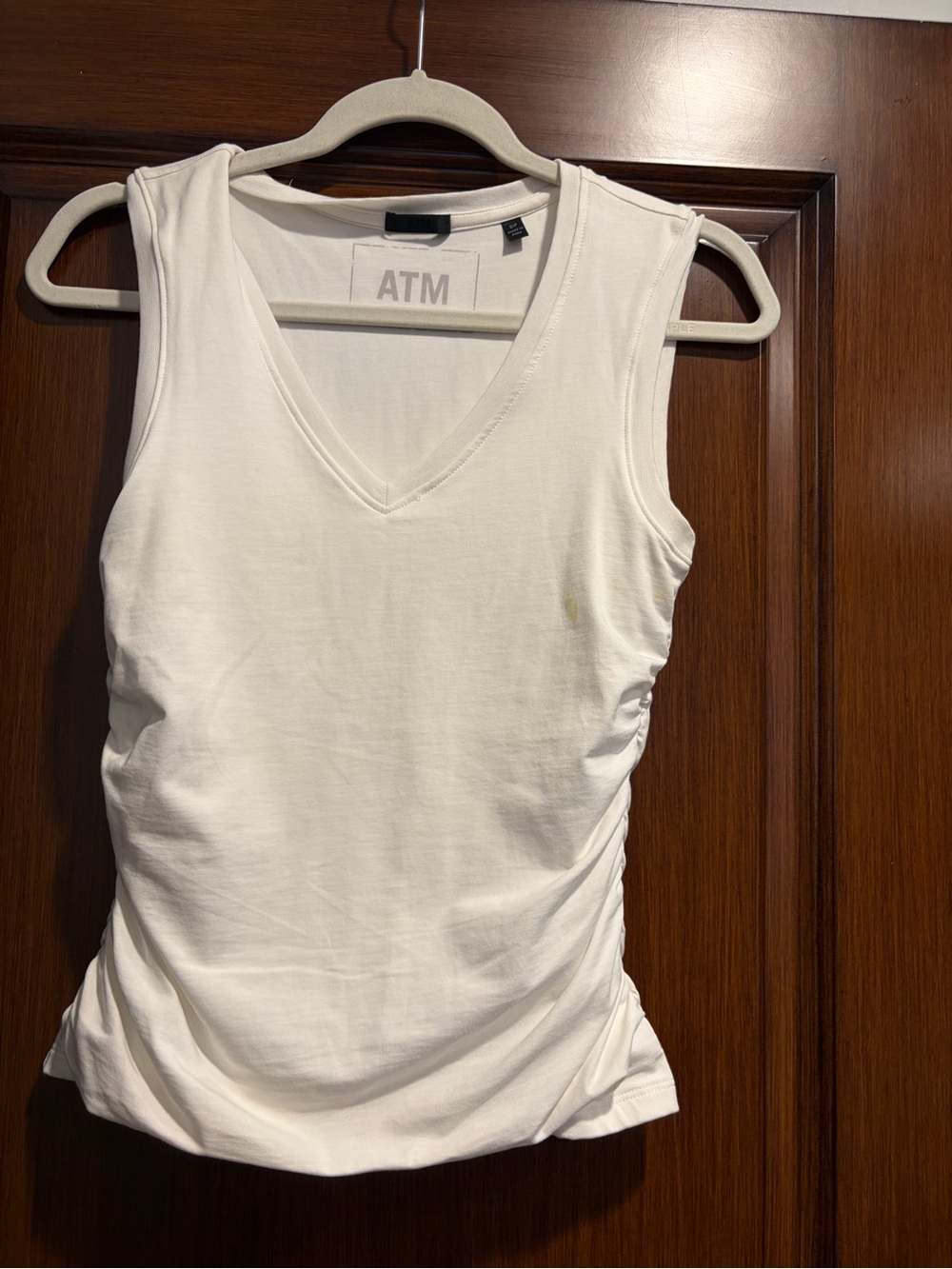 ATM Anthony Thomas Melillo Cream V-Neck Sleeveless Ruched Tank